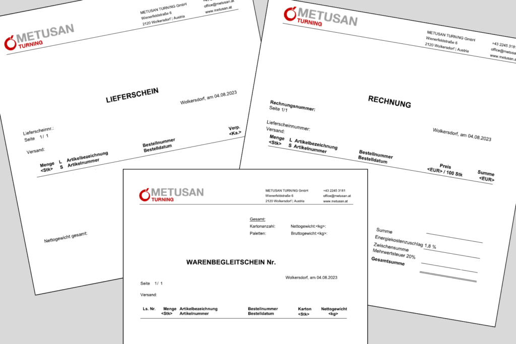 Automatischer Liefer- u. Rechnungsdokumentenversand – METUSAN TURNING
